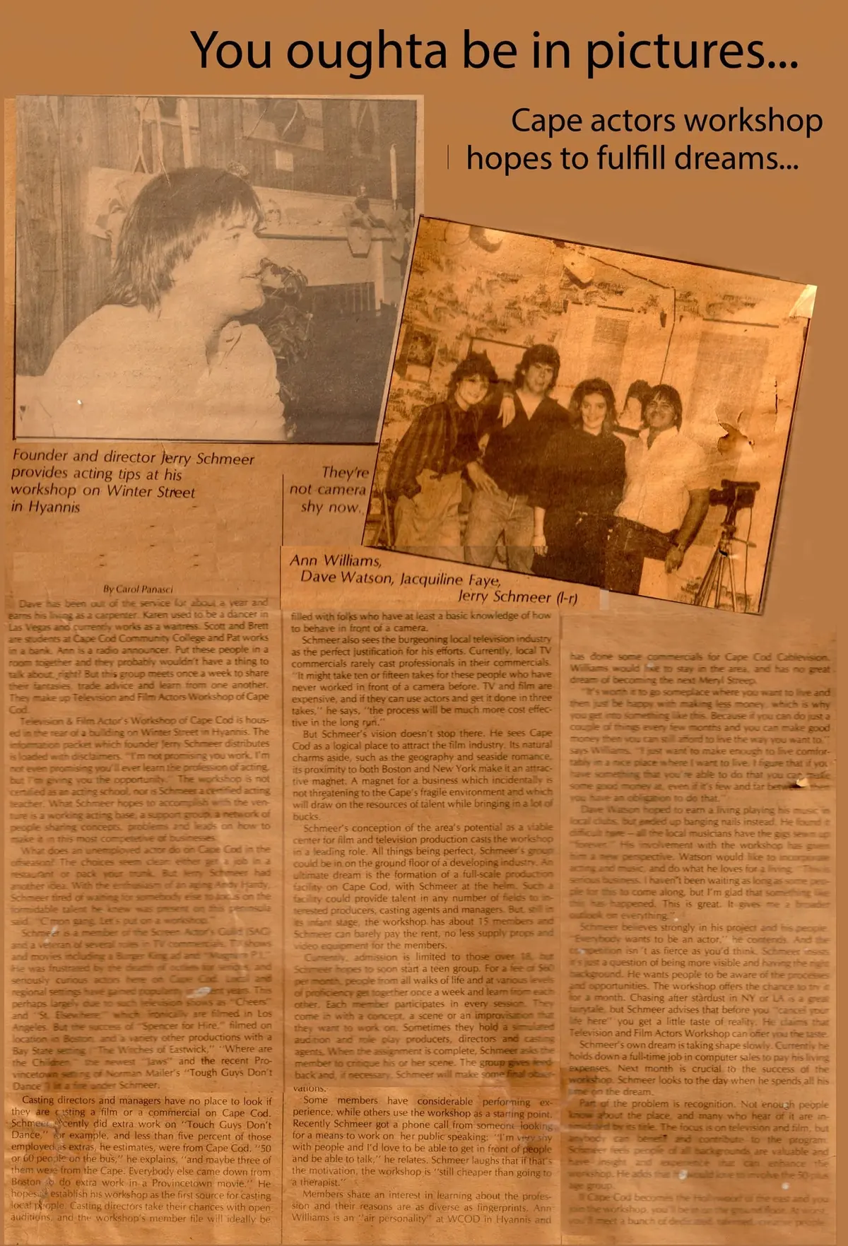 Original newspaper clipping about Jerry Schmeer and the Television and Film Actors Workshop of Cape Cod