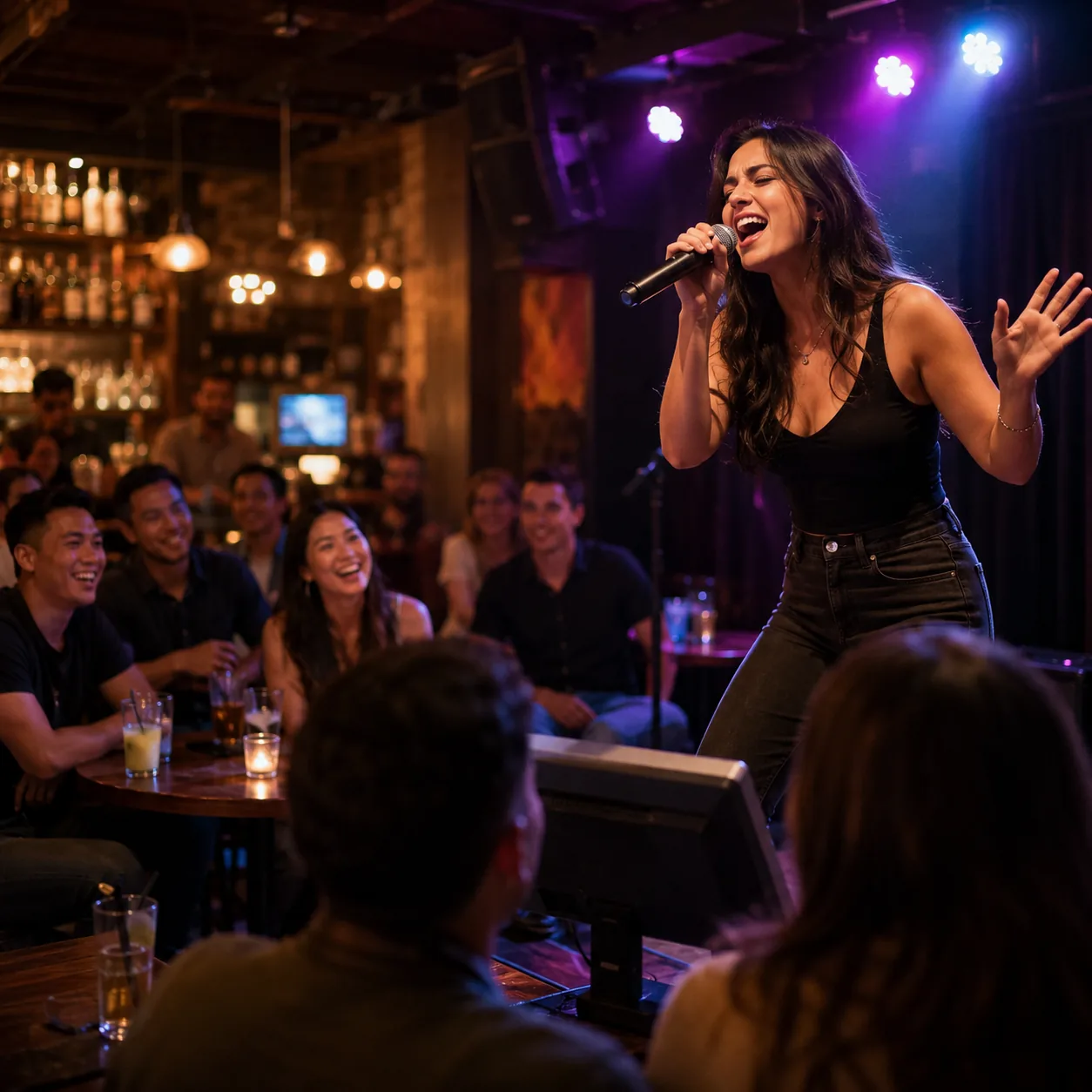 Singer performing karaoke