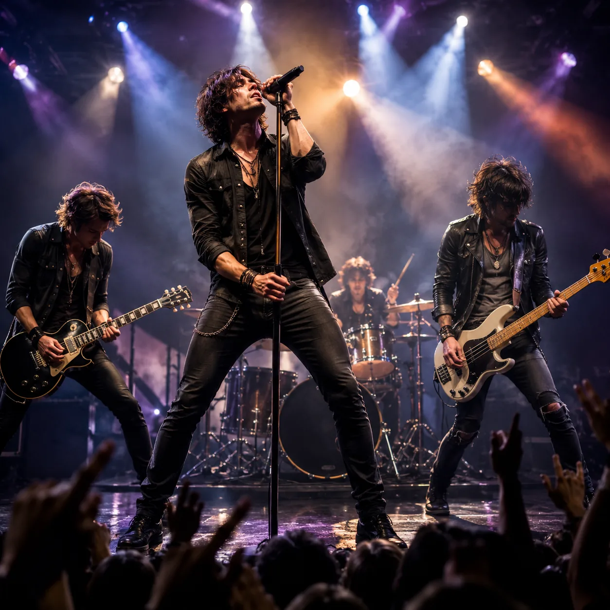 Rock musicians on stage