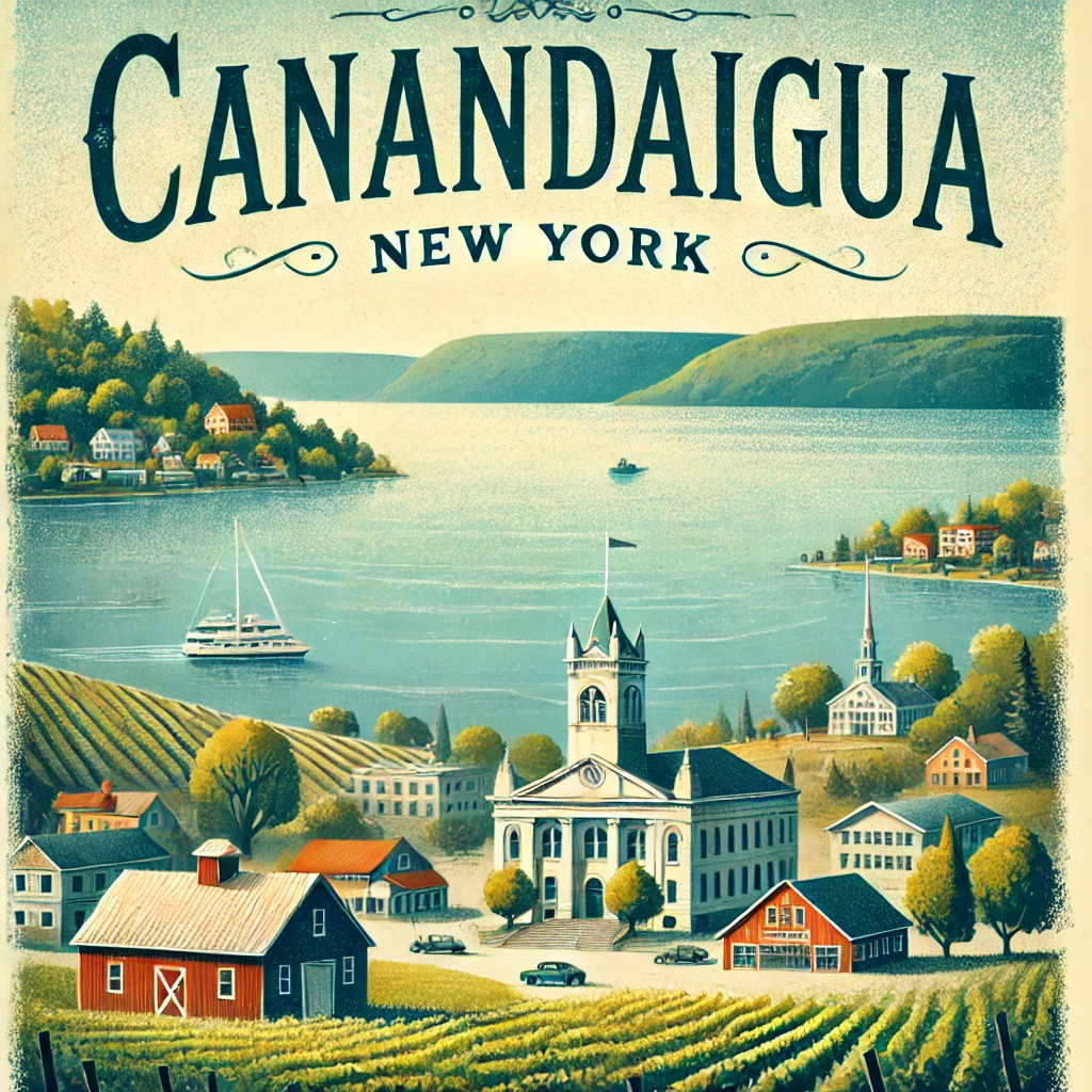 Illustrated travel poster for Canandaigua