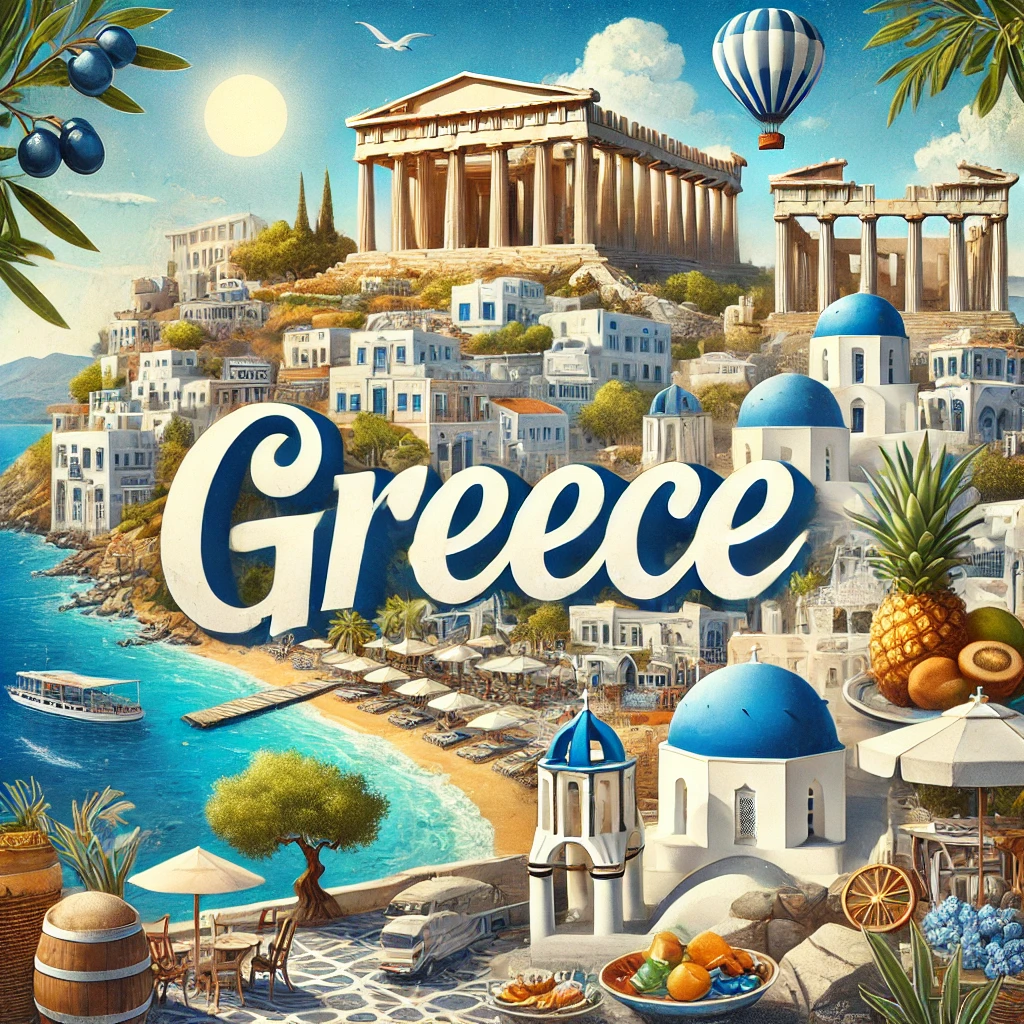 Illustrated travel poster for Greece