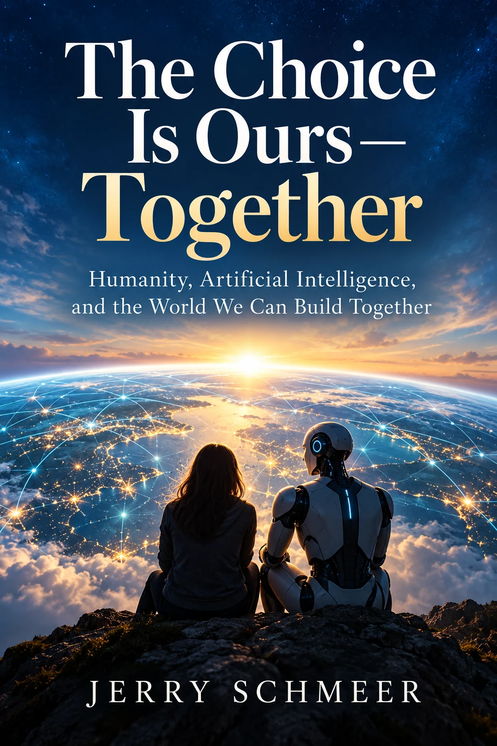 Book cover for The Choice Is Ours—Together by Jerry Schmeer: Humanity, Artificial Intelligence, and the World We Can Build Together